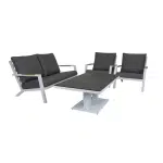 Qopps loungeset 2 zits bank met 2 lounge tuinstoelen en hoogte verstelbare koffie tafel