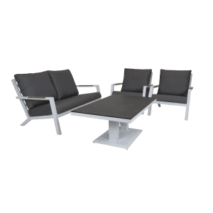 Qopps loungeset 2 zits bank met 2 lounge tuinstoelen en hoogte verstelbare koffie tafel