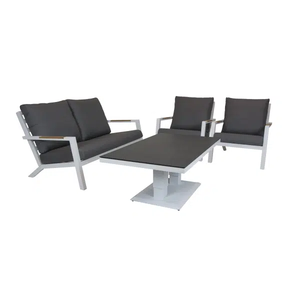 Qopps loungeset 2 zits bank met 2 lounge tuinstoelen en hoogte verstelbare koffie tafel