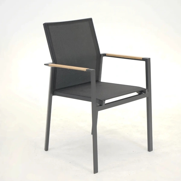 Stapelstoel Delia Zwart teak arm