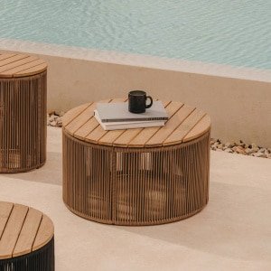 Kave Home Outdoor Salontafel 'Dandara' Acaciahout en touw, 70cm, kleur Beige