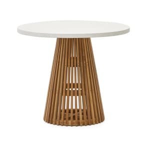 Kave Home Ronde Bistrotafel 'Alcaufar' Cement en Teakhout, 90cm, kleur Wit
