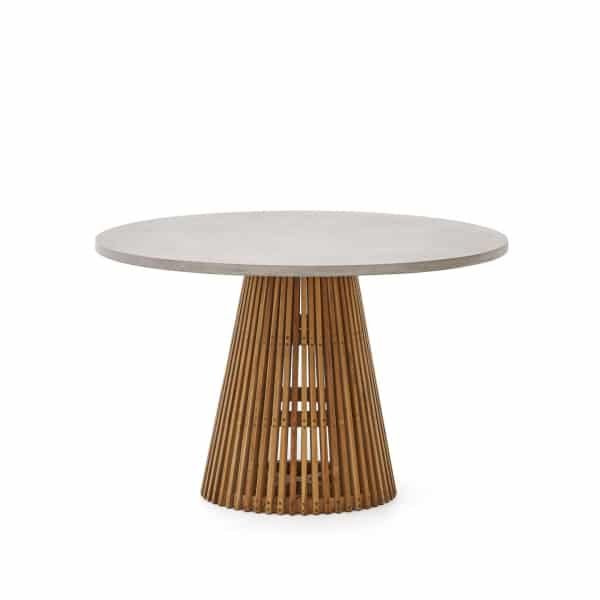 Kave Home Ronde Eettafel 'Alcaufar' Cement en Teakhout, 120cm, kleur Grijs