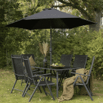 Nohr Outdoor Diningset 'Rosemary' Met parasol, kleur Zwart