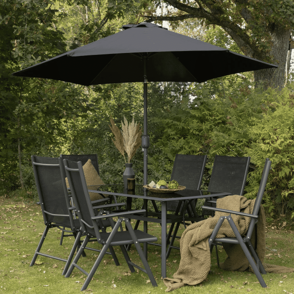 Nohr Outdoor Diningset 'Rosemary' Met parasol, kleur Zwart