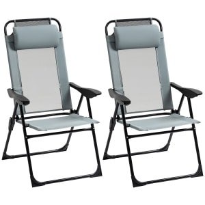 Outsunny 2-delige set, inklapbare ligstoelen, weerbestendig, 5-voudig verstelbare rugleuning, stevig metalen frame, 195 x 66 x 30 cm, grijs | Aosom.nl