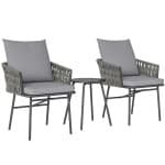 Outsunny 3-delig Buitenmeubelset, 2 Stoelen, 1 Tafel, Bistroset, Kunst-Rattan, Stalen Frame, Metalen Tafel, 4 Kussens, Grijs
