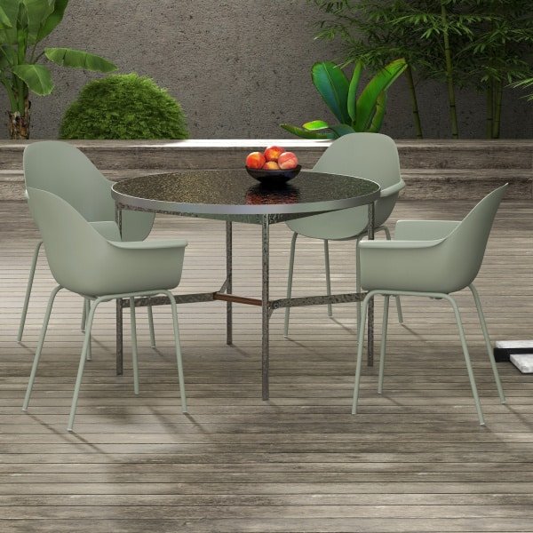 Outsunny 4-delige tuinstoelenset stapelbaar groen kunststof zitting met hoog rugleuning metalen frame 59x55x84 cm voor terras en balkon | Aosom.nl