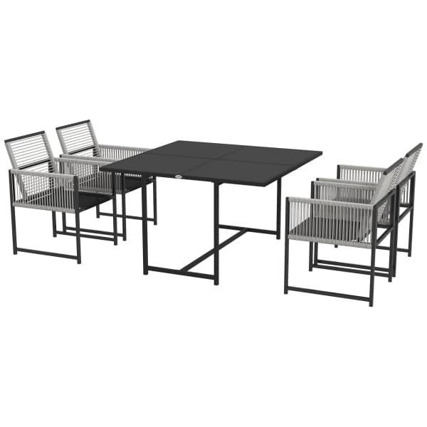 Outsunny 5-delige tuinmeubelset, weerbestendig, comfortabel, inclusief 1 tafel en 4 stoelen, perfect voor buiten, lichtgrijs, zwart | Aosom.nl