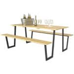 Outsunny Biertafelset, 3-Delige sparrenhout met Parasolgat, Robuuste constructi, voor 6-8 personen, 175 x 148 x 78 cm, Natuurhout | Aosom.nl