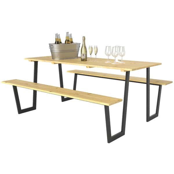 Outsunny Biertafelset, 3-Delige sparrenhout met Parasolgat, Robuuste constructi, voor 6-8 personen, 175 x 148 x 78 cm, Natuurhout | Aosom.nl