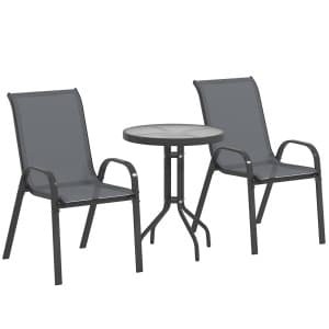 Outsunny Bistro-set 3-delig weerbestendig tuinmeubelset met glazen tafel stapelbare tuinstoelen Donkergrau