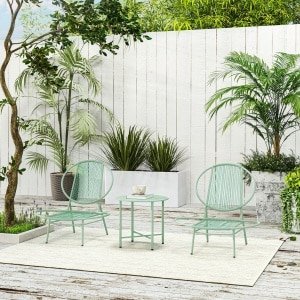 Outsunny Bistroset, 3-Delige van Polyrattan, Weerbestendige, Stabiel en ergonomisch, antislip en onderhoudsvriendelijk, tot 120 kg, Groen | Aosom.nl
