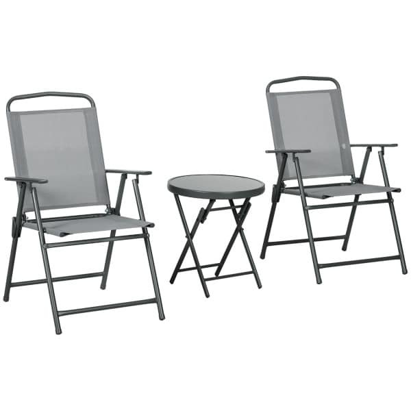 Outsunny Buiten Bistro Meubelset, compact en opvouwbaar, ideaal voor kleine ruimtes, weerbestendig, 53,5 x 64 x 93 cm, lichtgrijs | Aosom.nl