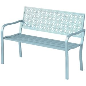 Outsunny Buitenbank, Tuinbank van Staal, Uitgesneden Rugleuning, Armleuningen, voor 2 Personen, Blauw
