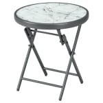 Outsunny Inklapbare Bijzettafel, Outdoor Klaptafel, met Blad van Gehard Glas, voor Terras, 45 x 45 x 50 cm, Wit