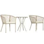 Outsunny Rattan tuinmeubelset, 2 comfortabele stoelen en tafel, gehard glas, waterafstotende zitkussens, stevig metalen frame, khaki | Aosom.nl