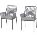 Outsunny Set van 2 Tuinstoelen, Terrasstoelen met Wasbare Kussens, Rug- en Armleuningen, Staal, Rattan, Donkergrijs