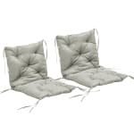 Outsunny Set van 2 zitkussens, 98 x 50 cm stoelkussens met bindbanden, stoffen hoes, 8cm dik lichtgrijs