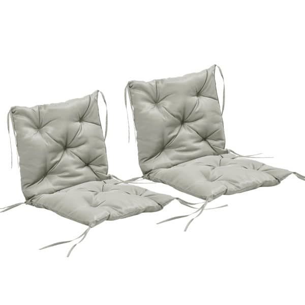 Outsunny Set van 2 zitkussens, 98 x 50 cm stoelkussens met bindbanden, stoffen hoes, 8cm dik lichtgrijs
