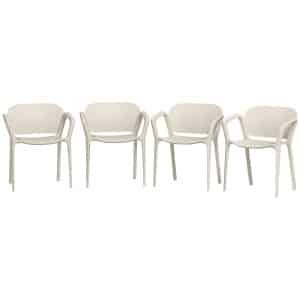 Outsunny Set van 4 Weerbestendige Tuinstoelen uit Kunststof, Stapelstoel met Arm- en Rugleuning tot 120 kg Belastbaar