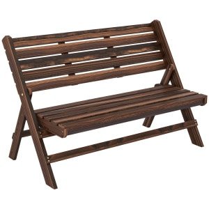 Outsunny Tuinbank, voor 2 personen, inklapbaar en weerbestendig, natuurlijk hout, voor buiten, 122 x 63 x 83 cm, gebrande afwerking, | Aosom.nl
