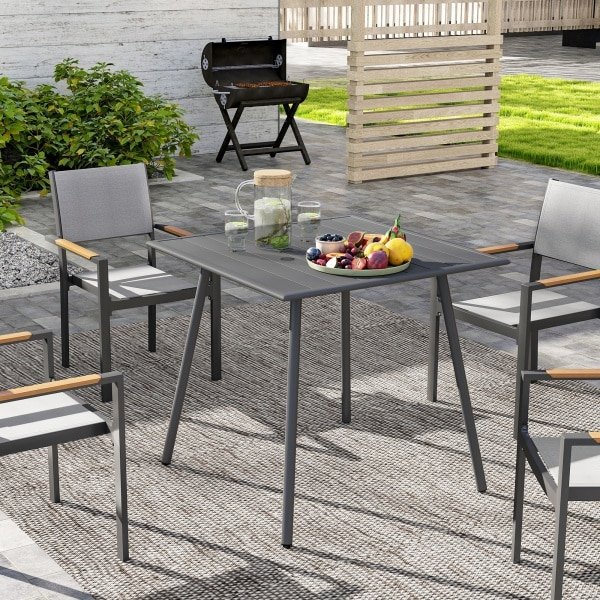 Outsunny Tuintafel, Buiteneettafel voor 4 Personen, Stalen Frame, Makkelijk te Reinigen, Roestbestendig, 80 x 80 x 74 cm, Grijs