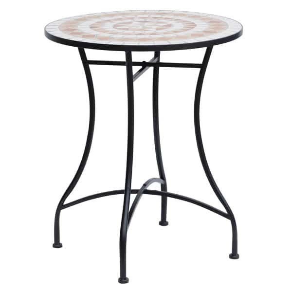 Outsunny Tuintafel Rond Mozaïek Keramisch Tafelblad Stalen Frame Oranje Wit Ø60x71 cm Onderhoudsvriendelijk voor Terras Balkon Tuin | Aosom.nl
