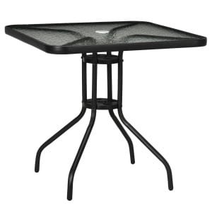 Outsunny Weerbestendige Vierkante Tuintafel 76x76 cm met Parasolgat, Antislip - Zwart