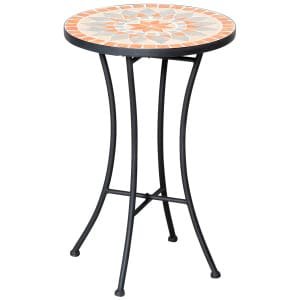 Outsunny bijzettafel, weerbestendige tuintafel, ronde bloemenkruk, perfect voor terras en balkon, Ø35,5 cm, geel, grijs | Aosom.nl