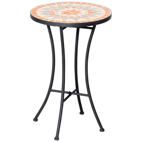 Outsunny bijzettafel, weerbestendige tuintafel, ronde bloemenkruk, perfect voor terras en balkon, Ø35,5 cm, geel, grijs | Aosom.nl