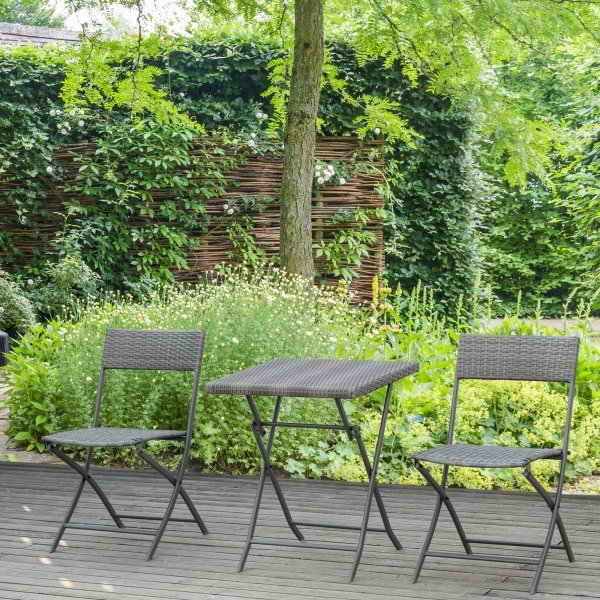 Outsunny bistroset, 3-delige poly rattan zitgroep, weerbestendig, modern design, comfortabel, perfect voor buiten, 60 x 60 x 75 cm | Aosom.nl