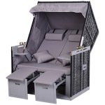 Outsunny dubbele ligstoel, verstelbaar, met bekerhouders, weerbestendig, inclusief beschermhoes, 200 x 130 x 30 cm, grijs | Aosom.nl