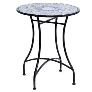 Outsunny mozaïektafel, ronde tuintafel, weerbestendig, perfect voor balkon en terras, elegant design, 80 cm, kleurrijk | Aosom.nl