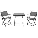 Outsunny opvouwbare 3-delige zitgroep, ruimtebesparend, weerbestendig, ideaal voor buiten, eenvoudig te vervoeren, zwart en grijs | Aosom.nl