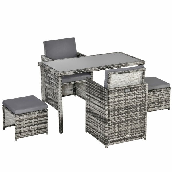 Outsunny poly rotan zitgroep, 11-delige set, weerbestendig, comfortabel, perfect voor buiten, 120 x 60 x 72 cm, grijs | Aosom.nl