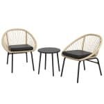 Outsunny rieten tuinmeubelset, weerbestendig, 2 comfortabele stoelen & tafel, perfect voor buiten, 60 x 60 x 75 cm, geel | Aosom.nl