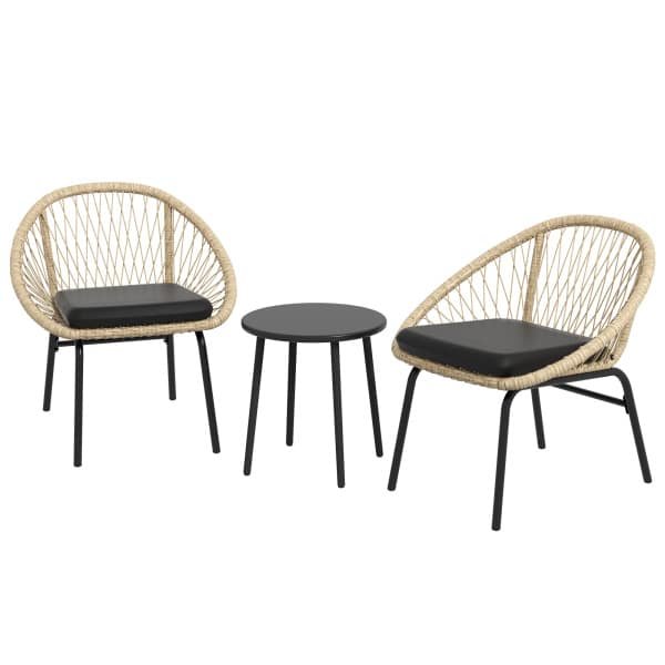 Outsunny rieten tuinmeubelset, weerbestendig, 2 comfortabele stoelen & tafel, perfect voor buiten, 60 x 60 x 75 cm, geel | Aosom.nl