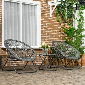 Outsunny tuinmeubelset, 3-delig, rotanlook, weerbestendig, inklapbaar, ruimtebesparend, 2 stoelen + 1 tafel, grijs | Aosom.nl