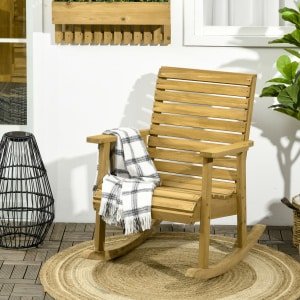 Outsunny tuinstoel, comfortabel met schommelfunctie, brede zitting en rugleuning, duurzaam natuurlijk hout, 64 x 86 x 85 cm, bruin | Aosom.nl