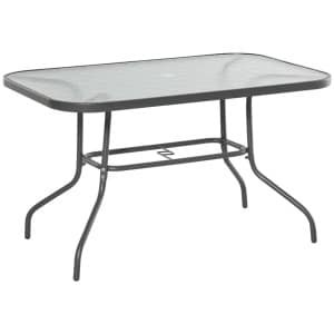 Outsunny tuintafel, balkontafel met parasolgat, stevig gehard glas, metalen frame, weerbestendig, 120 x 60 cm, zwart | Aosom.nl