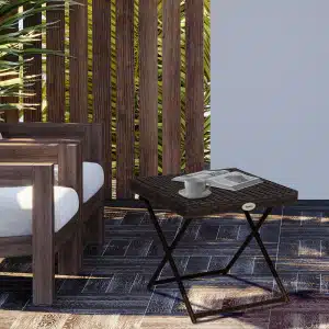 Outsunny tuintafel, opvouwbare bijzettafel van poly-rotan, weerbestendig, ideaal voor terras, 60 x 60 x 70 cm, bruin | Aosom.nl