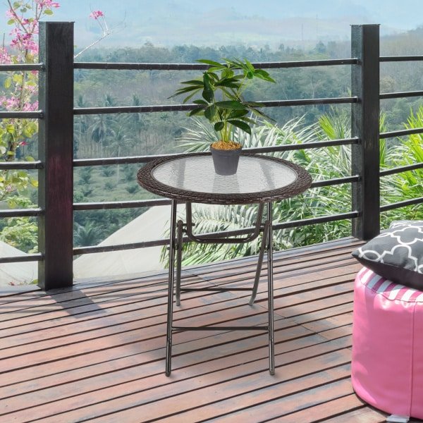 Outsunny tuintafel, ronde klaptafel, ideaal voor buiten, ruimtebesparend ontwerp, Ø68 cm, weerbestendig staal, perfect voor balkon | Aosom.nl