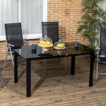 Outsunny tuintafel, weerbestendig, voor 6 personen, gehard glas, eenvoudig te reinigen, 150 x 90 x 74 cm, zwart | Aosom.nl