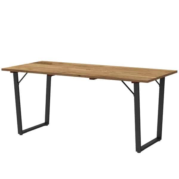 Outsunny weerbestendige houten tuintafel 175x80 cm met parasolgat voor 6 personen dennenhout robuust stalen frame bruin zwart | Aosom.nl
