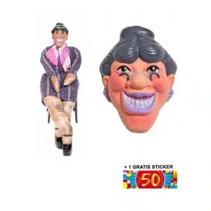 Sara pop met masker - en gratis 50 jaar sticker - tuinset - tuinpop -