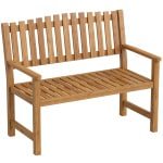 Outsunny 2-zits Tuinbank Weerbestendige Houten Bank met Lattendesign en Armleuningen, Zitbank tot 320 kg, 112 x 64 x 92 cm, Natuurhout