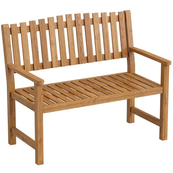 Outsunny 2-zits Tuinbank Weerbestendige Houten Bank met Lattendesign en Armleuningen, Zitbank tot 320 kg, 112 x 64 x 92 cm, Natuurhout