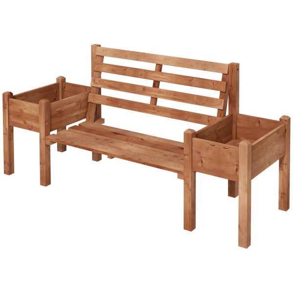 Outsunny tuinbank, 2-zits met plantenbakken, duurzaam hout, weerbestendig, perfect voor buiten, 184 x 59 x 95 cm, bruin | Aosom.nl