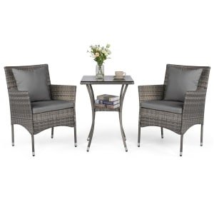 3-Delige Tuinset 2 Rotan Stoelen en Een Bijzettafel met Blad van Gehard Glas Een Loungeset voor Terras Tuin Veranda of Zwembad